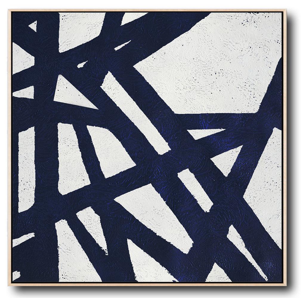 Buy Large Canvas Art Online - Hand Painted Navy Minimalist Painting On Canvas - Painted Canvas Large